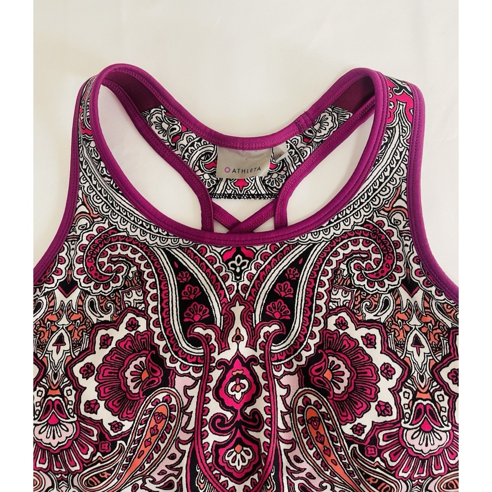 Athleta Women's Colorful Purple Paisley Shelf Bra Tic Tac Toe Yoga Tank Size S